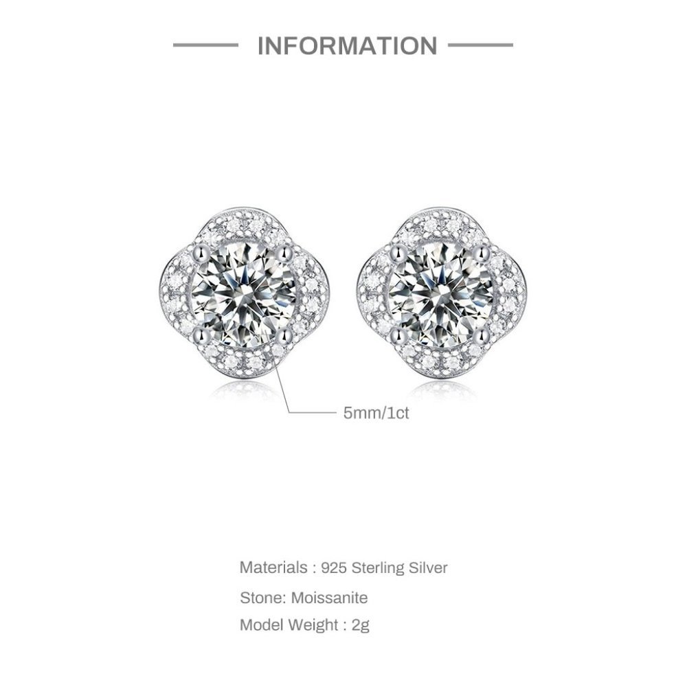 Certified 1ct. t.w. Moissanite Diamond Clover Halo Stud Earrings NEW - Picture 8 of 13